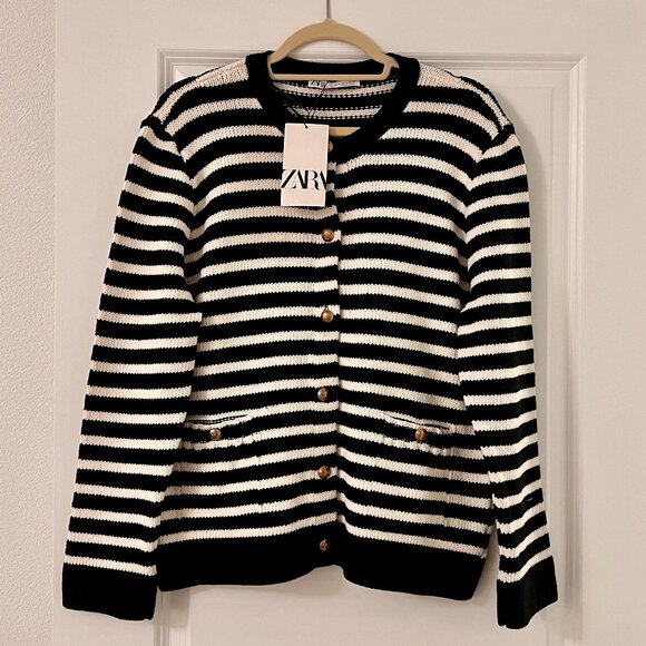Zara Sweaters - Zara Black White Stripped Cardigan Sweater, NEW